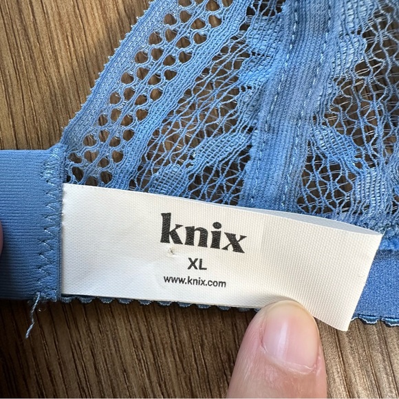 KNIX Knixy Lace Deep V Bralette Bra Size XL Blue Wireless‎ Comfort Plunge - Picture 6 of 8